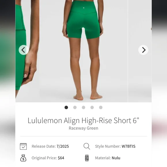Lululemon Align Shorts Raceway Green Size 8 Medium - Picture 5 of 5
